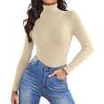 thumbnail image 1 of Likimi Womens T-Shirt High Neck Solid Color Long Sleeve T Shirts For Women Slim Fit Soft Tops B Size One Size, 1 of 4