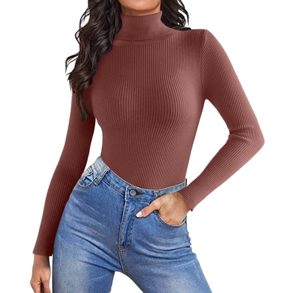 Likimi Womens T-Shirt High Neck Solid Color Long Sleeve T Shirts For Women Slim Fit Soft Tops C Size One Size