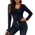 thumbnail image 1 of Likimi Womens T Shirts V Neck Solid Color Lace Long Sleeve Tops For Women Fashion Blouse Size S, 1 of 5