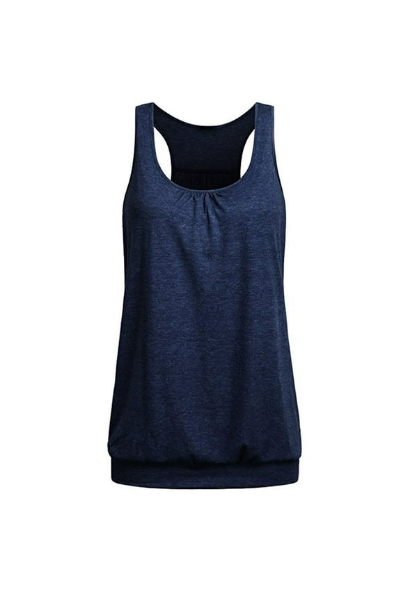Womens Tops Crew Neck Loose Sleeveless Solid Color Breathable Comfort Shirt Navy Size S