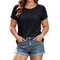 thumbnail image 1 of Likimi Womens Tops Crew Neck Solid Color Short Sleeve T Shirts For Women Summer Casual Clothes Black Size L, 1 of 5