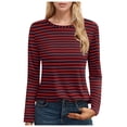 thumbnail image 1 of Likimi Womens Tops Long Sleeve Striped Print Crew Neck Fashion Comfortable T Shirts Red Size Xl, 1 of 4