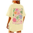 thumbnail image 1 of Likimi Womens Tops Loose Fit Flowers Print Crew Neck Short Sleeve Summer Fashion Comfortable T Shirts Beige Size L, 1 of 6