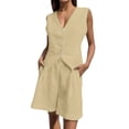 thumbnail image 1 of Likimi Womens Two Piece Set Solid Color V Neck Summer Sleeveless Button Down Vest With Shorts Comfortable Soft Outfit Set Beige Size L, 1 of 7