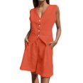 thumbnail image 1 of Likimi Womens Two Piece Set Solid Color V Neck Summer Sleeveless Button Down Vest With Shorts Comfortable Soft Outfit Set Orange Size L, 1 of 7