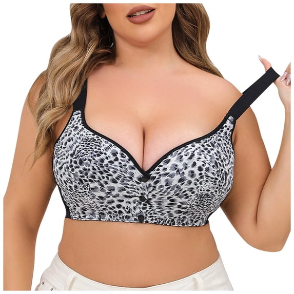 Likimi Womens Wirefree Bras Front Button Leopard Print Underwear Casual Bra For Women Size 44B