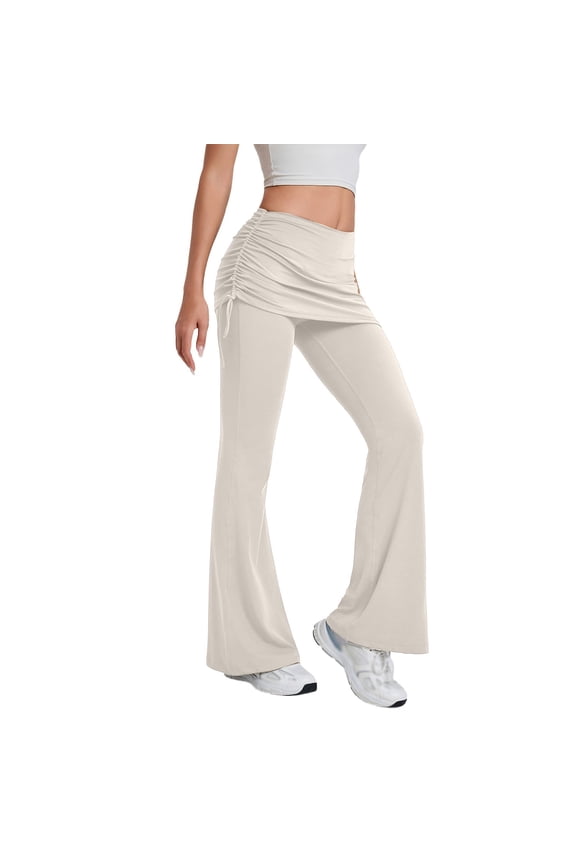 Womens Yoga Pant Solid Color Flared High Waist Leggings Seamless Breathable Fashion Trousers White Size S