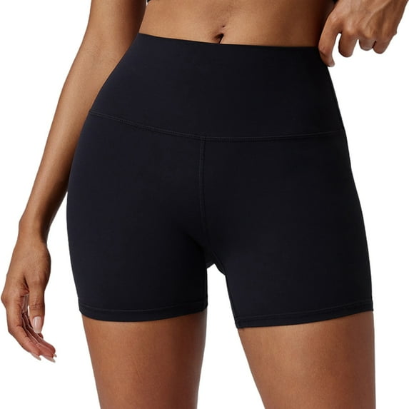 Likimi Womens Yoga Shorts Seamless Solid Color Tight Stretch Soft Breathable Shorts Black Size L