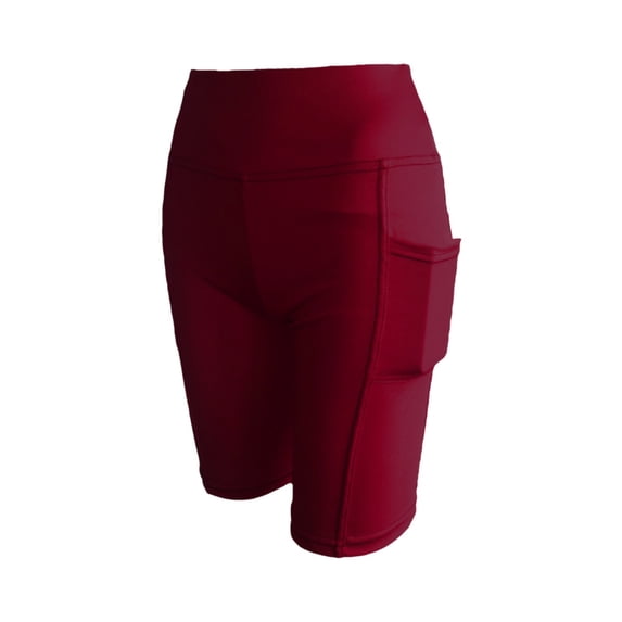 Likimi Yoga Shorts For Women High Waist Workout Solid Color Stretchable Shorts With Pockets Wine Size 2Xl