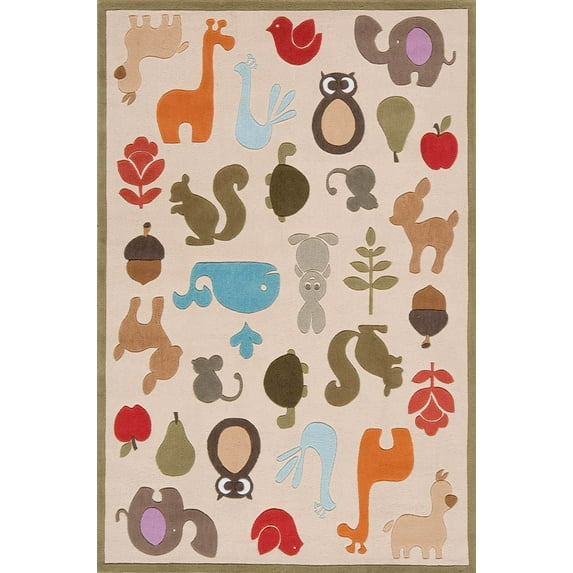 Momeni Rugs LMOJULMJ-2IVY500R Lil' Mo Whimsy Collection, Kids Themed Hand Carved & Tufted Area Rug, 5' Round, Multicolor