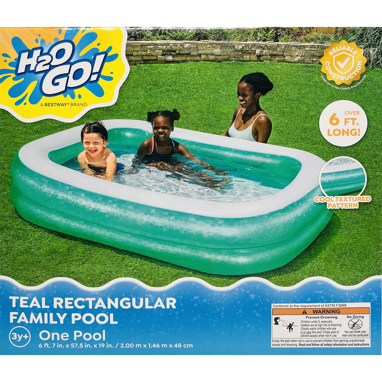 H2OGO! Bestway Rectangular Family Pool, Teal, For Ages 3 and Up