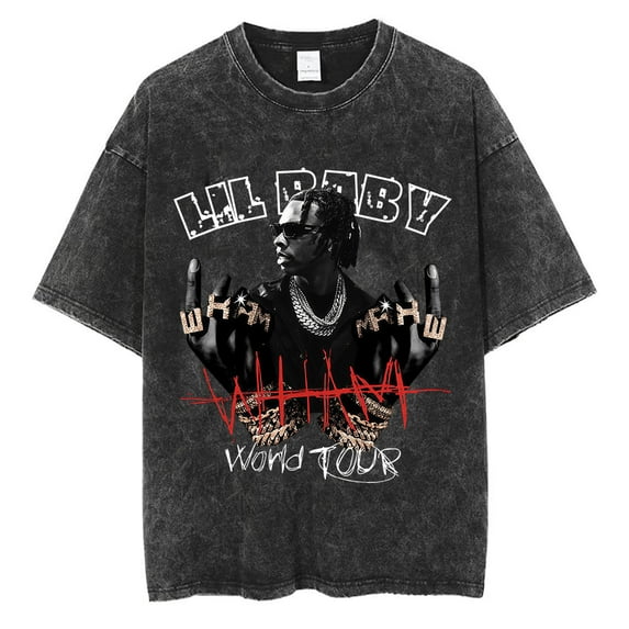 Lil Baby 2025 Wham World Tour Unisex Short Sleeve Cotton Vintage Washed T-Shirt Hip Hop Rap Casual Tee