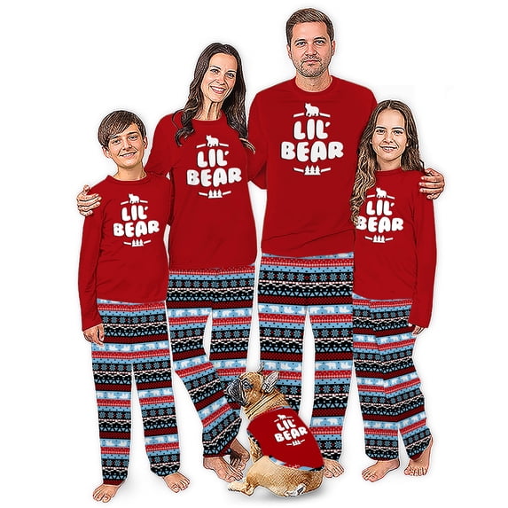 Lil' Bear Matching Family Christmas Pajamas With Dog, Polar Bear Holiday PJs, Plus Sizes, With Pockets