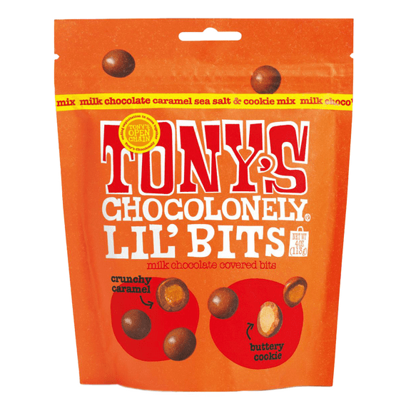 Tonys Chocolonely Lil'Bits Milk Chocolate Caramel Sea Salt & Cookie Mix 4 oz, Bag