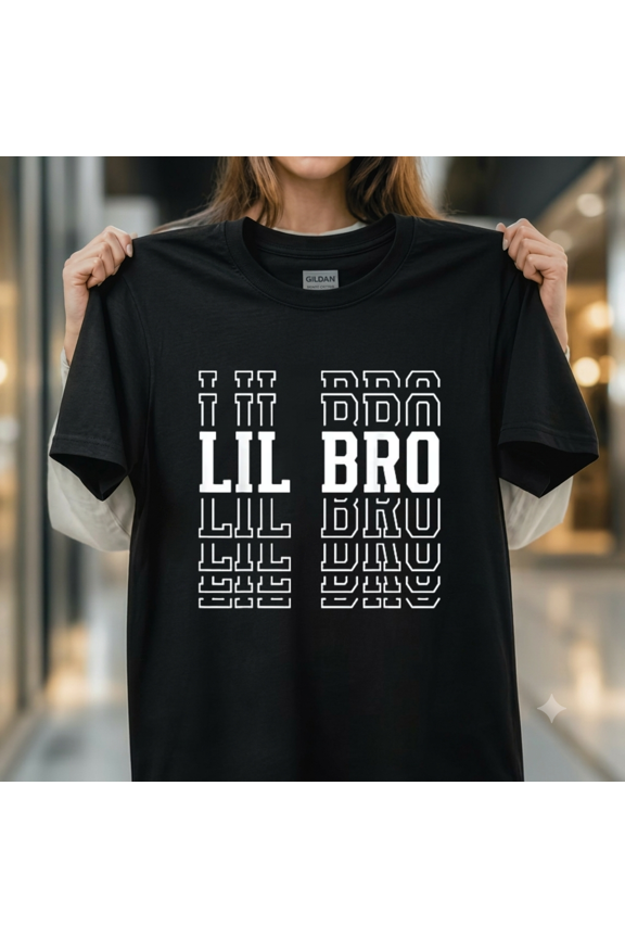 Lil Bro Funny Layered Text Siblings Little Brother Graphic Unisex T-Shirt, up to size 5XL