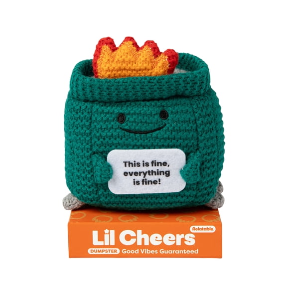 Lil Cheers Dumpster by What Do You Meme? Easter Gifts for Kids, Crochet Plush with Motivational Sign, Classroom & Office Desk Accessories