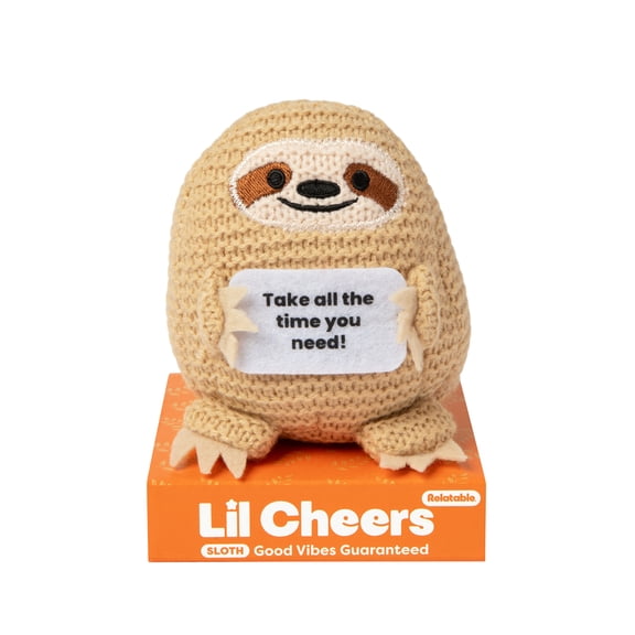 Lil Cheers Sloth by What Do You Meme? Crochet Plush with Motivational Sign, Easter Gifts for Kids, Classroom & Office Desk Accessories