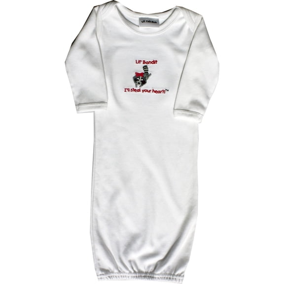 Lil Cub Hub 2WLSOGR-36 White Long Sleeve Gown - Raccoon, 3-6 months
