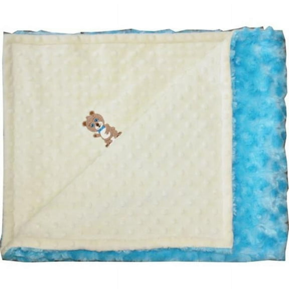 Lil' Cub Hub Yellow Dot with Turquoise Minky Rosebud, Embroidered Boy Bear Stroller Blanket