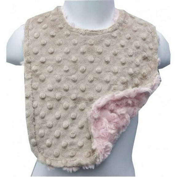 Lil' Cub Hub Mocha Dimple Dot Minky with Baby Pink Rosebud Swirl Minky Adjustable and Reversible Solid Bib