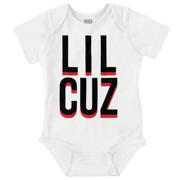Lil Cuz Little Cousin Relative Family Romper Boys or Girls Infant Baby Brisco Brands NB