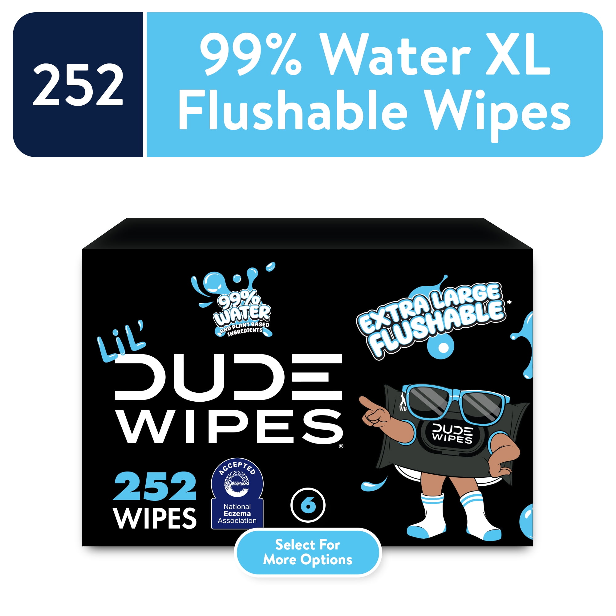 LiL' DUDE Wipes, Extra Large 99% Water Fragrance Free Flushable