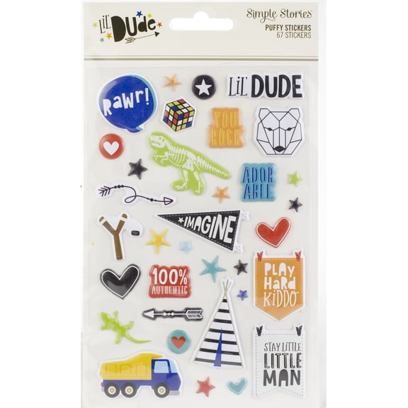 Lil' Dude Puffy Stickers 4"X6" 2/Pkg-