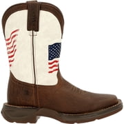 Lil Durango Big Kids Distressed Flag Western Boot, Bay Brown And White, Size 3.5M
