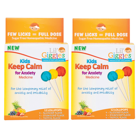Lil' Giggles Kid's Medicated Lollipops for Anxiety 2-Pack – For Children's Temporary Relief from Anxiety and Irritability. Homeopathic Remedy. The Medicine Kid’s will LOVE to take.
