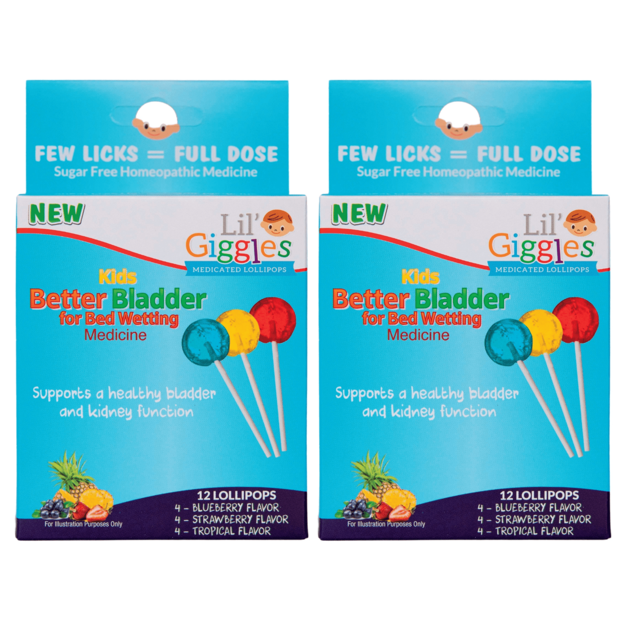 Lil' Giggles Kid's Medicated Lollipops for Bed Wetting 2Pack