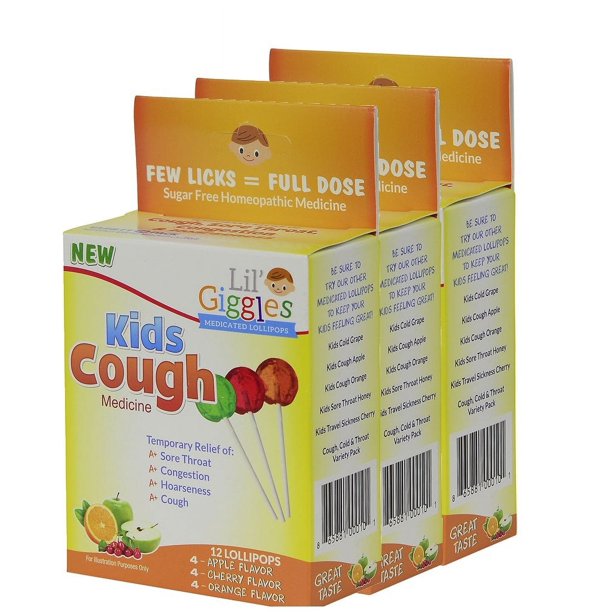 Lil' Giggles Kid's Medicated Lollipops for Cough 3 Pack For Children