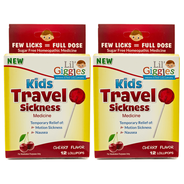 Lil' Giggles Kid's Medicated Travel Sickness Lollipops for Children Motion Sickness, Car
