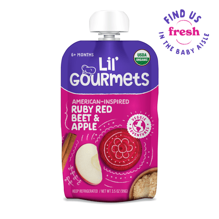 Lil’ Gourmets Refrigerated Stage 2 Baby Food, American-Inspired Ruby Red Beet & Apple, 3.5 oz Pouch