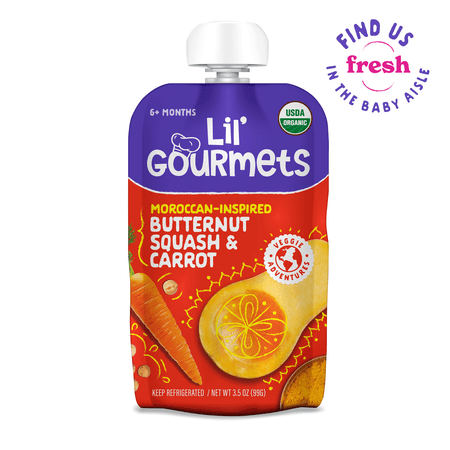 Lil’ Gourmets Refrigerated Stage 2 Baby Food, Moroccan-Inspired Butternut Squash & Carrot, 3.5 oz Pouch