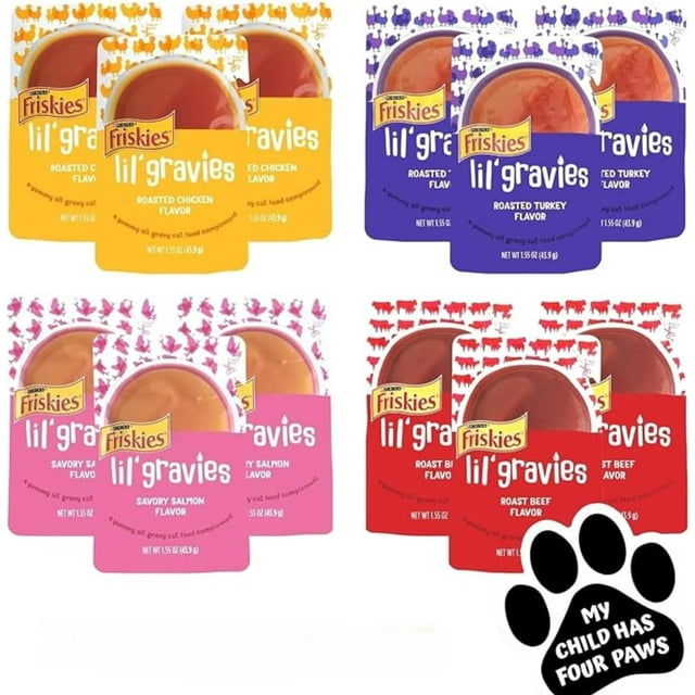 Lil' Gravies Variety Bundle 4 Flavors of Gravy Pouches for Cats, (3
