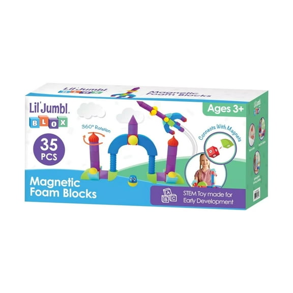 Lil' Jumbl Blox Magnetic Building Blocks Play Set - 35 Pieces Waterproof Toddler Toys 3-6