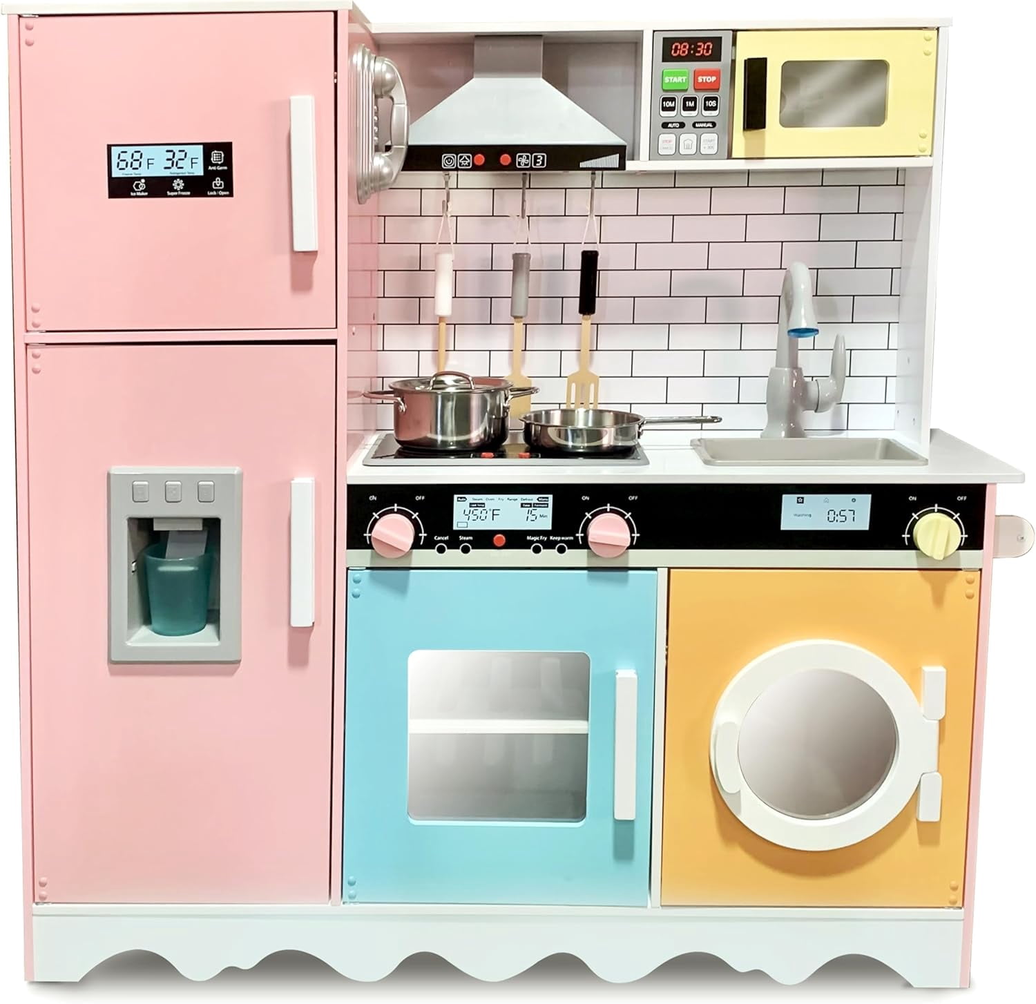 Lil’ Jumbl Kids Colorful Kitchen Set, Pretend Wooden Play Kitchen ...
