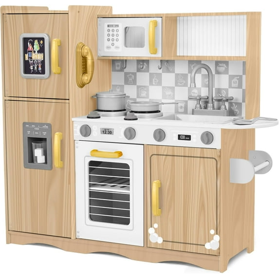 Lil' Jumbl Kids Kitchen Playset, Pretend Wooden Kitchen with Chalk Board and More - Blue