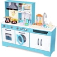 thumbnail image 1 of Lil' Jumbl Wooden Kitchen Playset with Lights & Sounds for Kids, Pretend Play with Washer, Dryer, Sink - Blue, 1 of 6