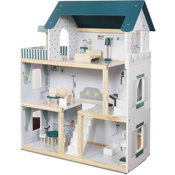 Lil' Jumbl Kids Wooden Dollhouse Modern 3-Story Wood Small