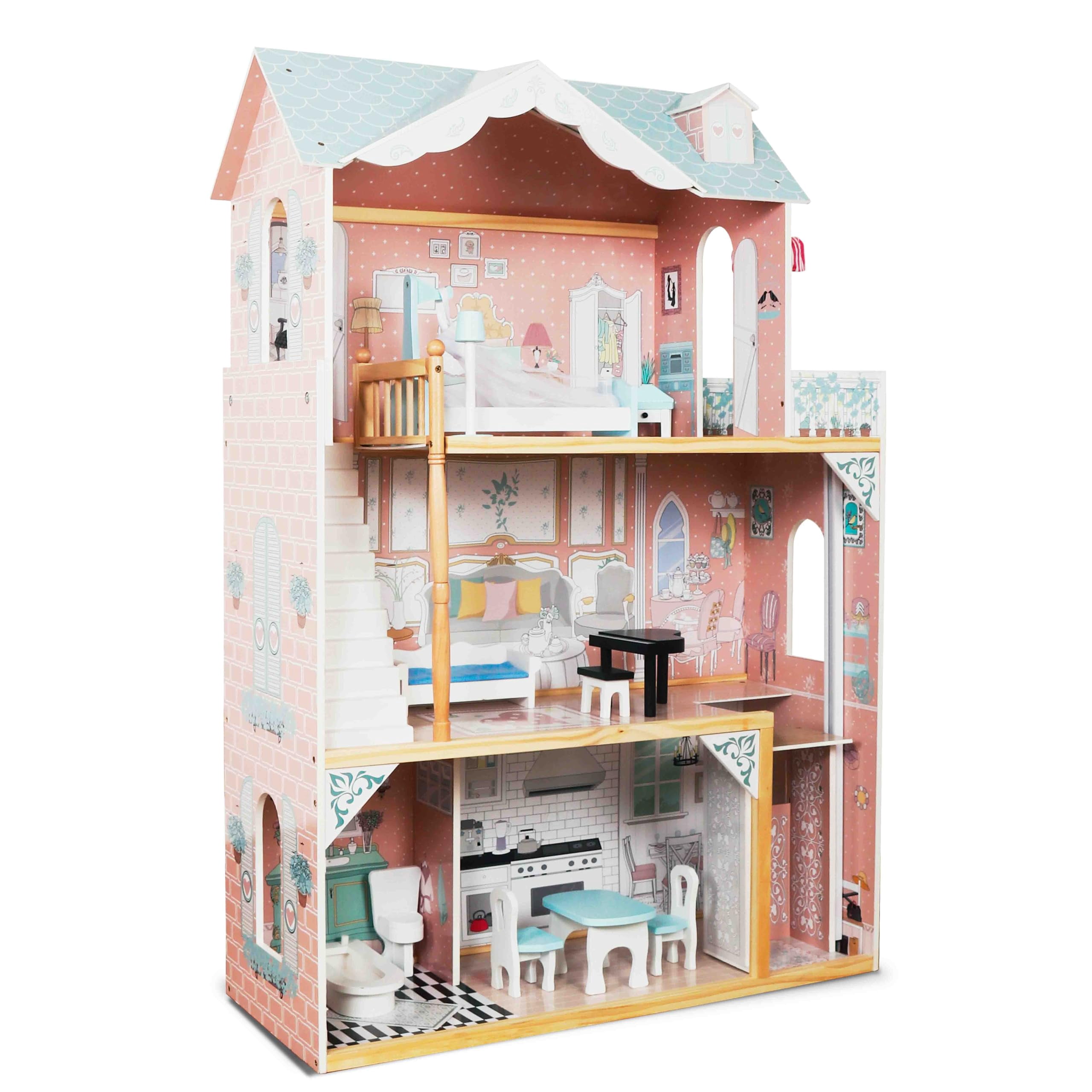 シュプリーム・バイ・トール　ディナーセット〈27本セット〉不揃い※木製ケースなし Lil' Jumbl 3-Story Wooden Dollhouse with Elevator, Accessories