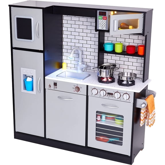Lil' Jumbl Kids Kitchen Set, Wooden Pretend Play Kitchen with Sounds & Accessories