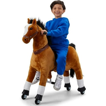 Lil’ Jumbl Ride on Horse, Kids Ride on Toy with Realistic Sounds & Rolling Wheels (Brown)
