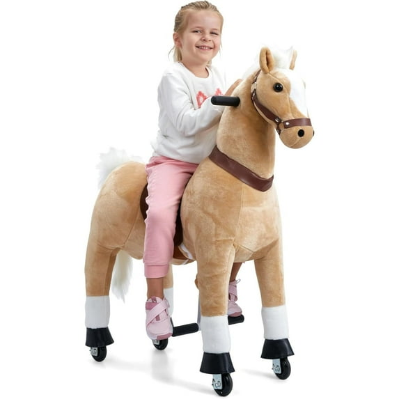 Lil’ Jumbl Ride on Horse, Kids Ride on Toy with Realistic Sounds & Rolling Wheels (Off-White)