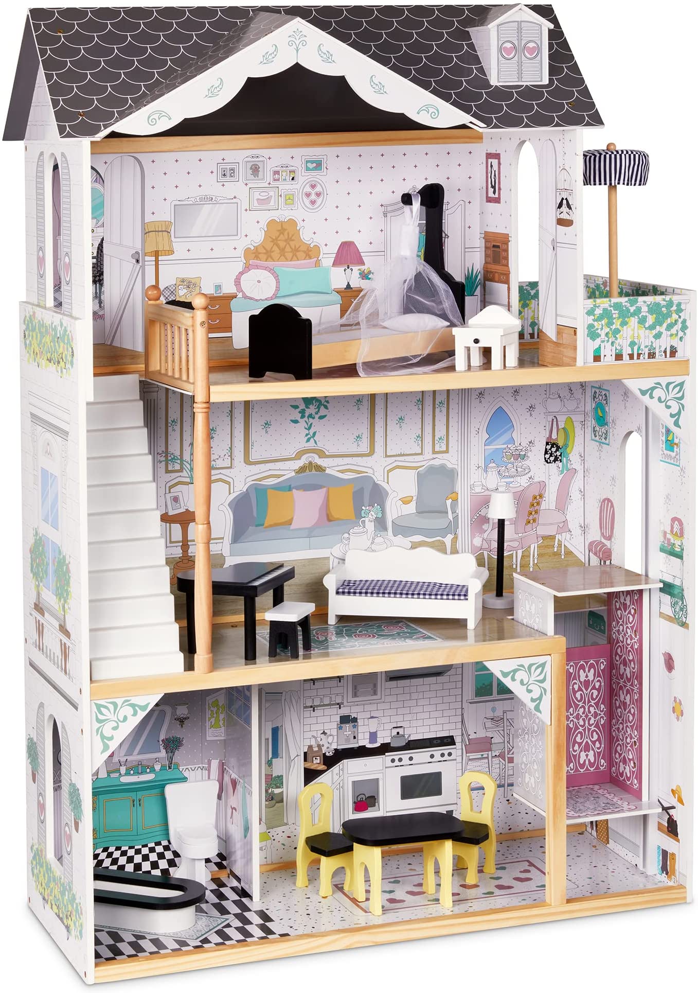 KidKraft My Dream Mansion Wooden Dollhouse with Elevator 13 Accessories