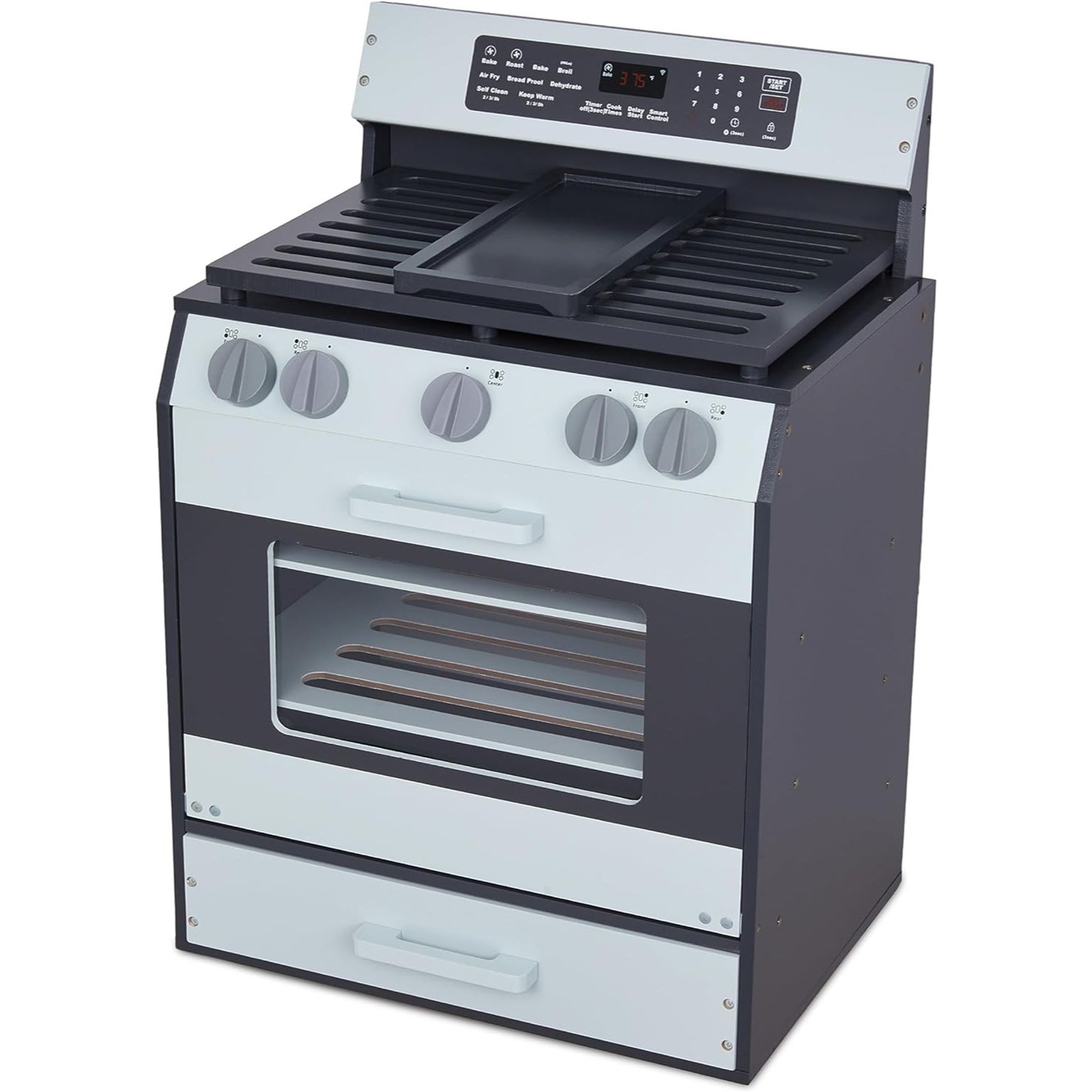 Lil Jumbl Wooden Play Oven, Gourmet Kitchen Playset with Pretend Oven, Stove, Knobs & More