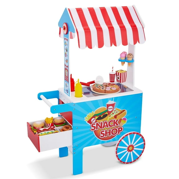 Lil' Jumbl Wooden Snack Cart Playset with 125+ Accessories for Kids