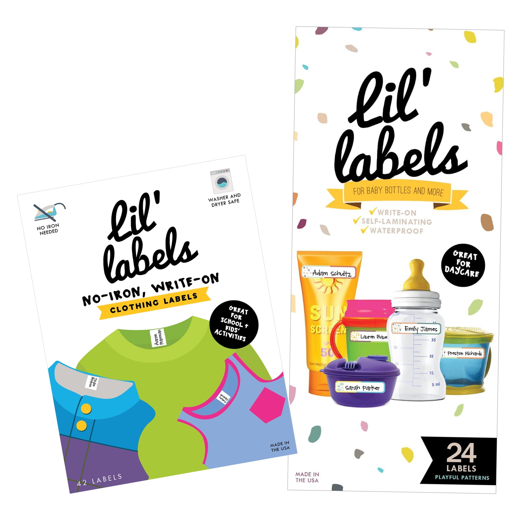 Lil' Labels Daycare Waterproof Labels Value Pack Baby Bottle Labels (Playful Patterns) and