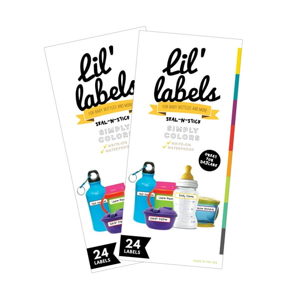 Lil' Labels Waterproof Seal-n-Stick Baby Bottle Labels for Daycare, Simply Colors, SET OF 2
