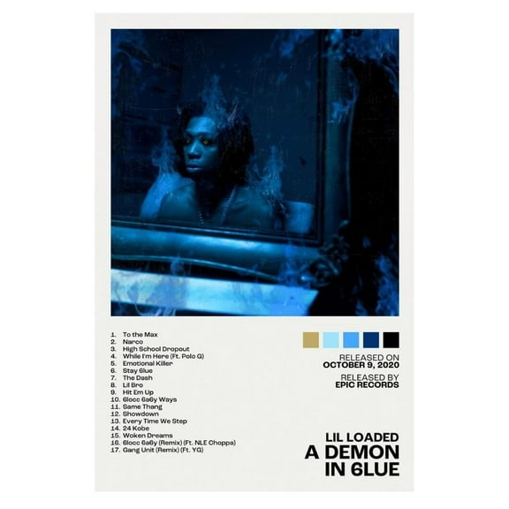 Lil Loaded A Demon In 6lue Album Cover Music Poster Rap Home Decor For Living Room Hip-Hop Aesthetic Rapper Album Wall Art Records Poster Wall Decor For Bedroom